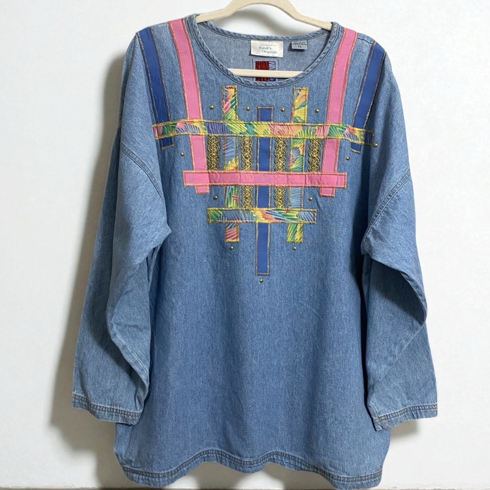 Sunbelt Denim Tunic with Pink, Blue & Multicolor Embroidery